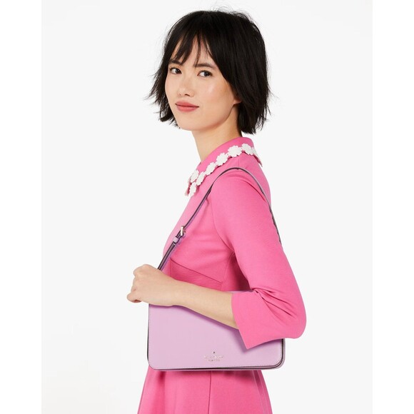 New Kate Spade Staci Flap Shoulder Bag Saffiano Leather Berry Cream - Picture 2 of 5